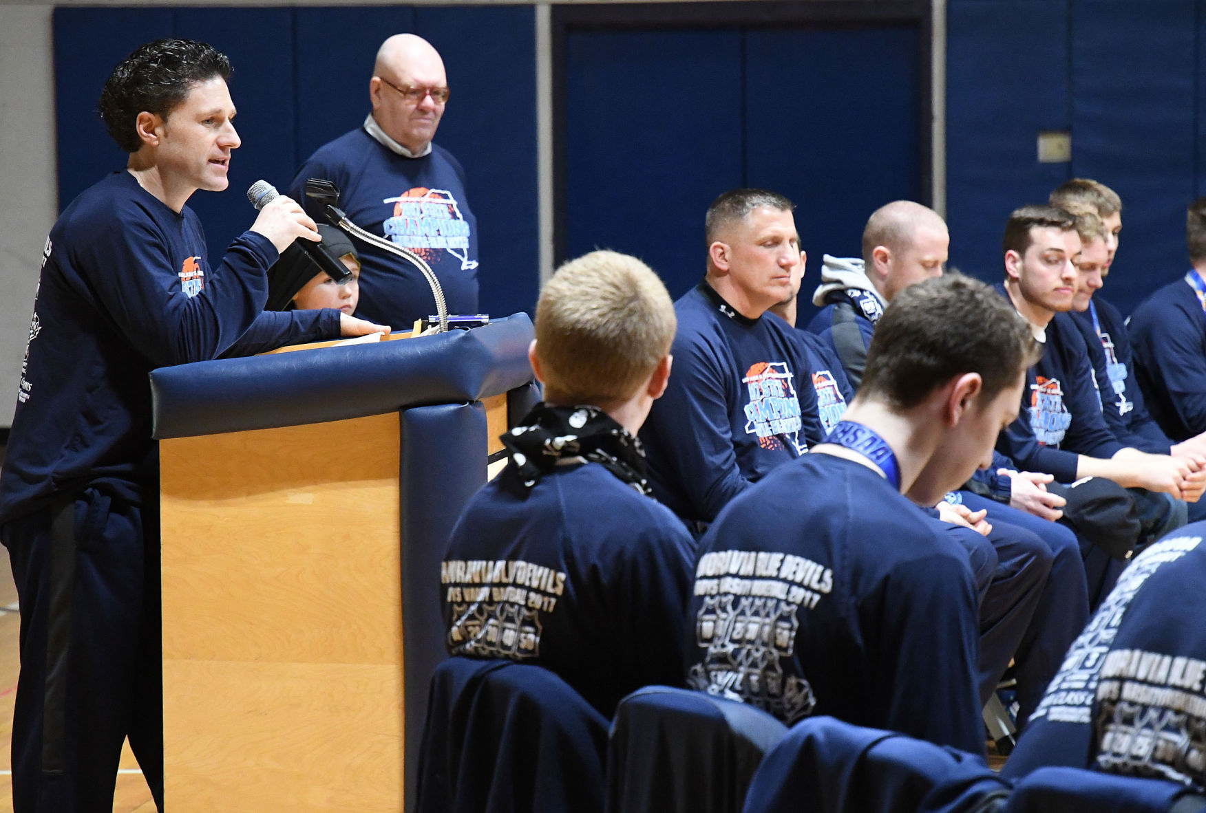 Moravia basketball celebration